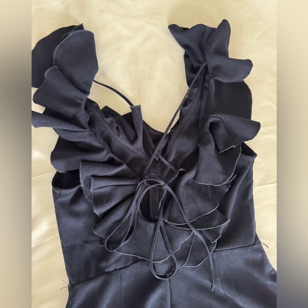 Navy Blue Ruffle Jumpsuit - Picture 9 of 10